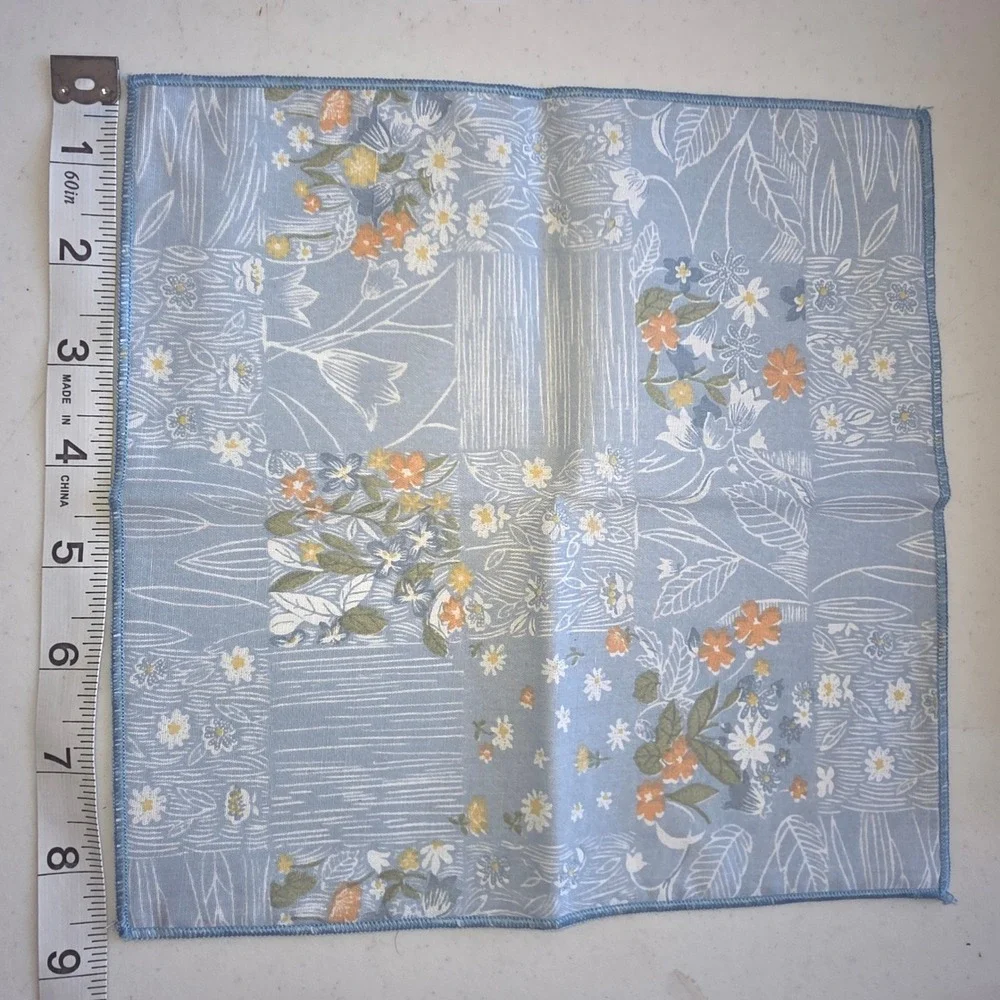 Vintage‎ Blue Floral Patchwork Handkerchiefs Set of 4 New